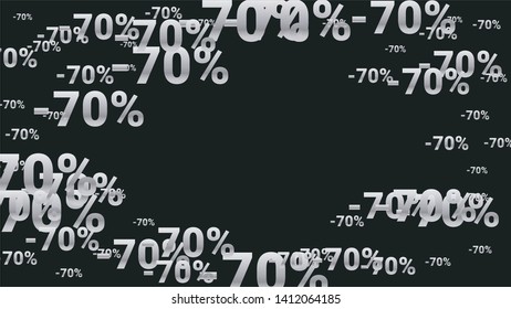 Percent Sings on Dark Background. Black Poster with Silver Percent Sings and Snowflakes. Vector Discount Sale Background.