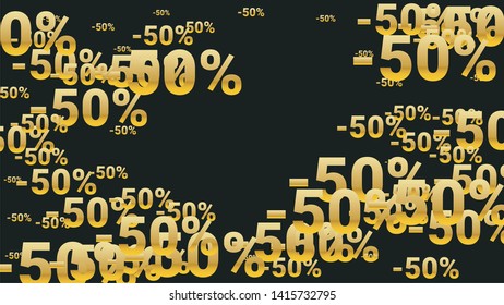 Percent Sings on Dark Background. Black Poster with Silver Percent Sings and Snowflakes. Vector Discount Sale Background.