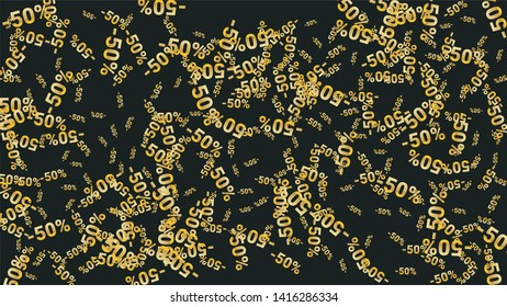 Percent Sings on Dark Background. Black Poster with Silver Percent Sings and Snowflakes. Vector Discount Sale Background.