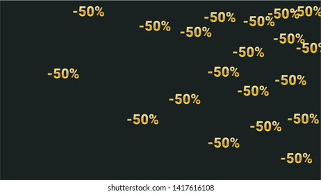 Percent Sings on Dark Background. Black Poster with Silver Percent Sings and Snowflakes. Vector Discount Sale Background.