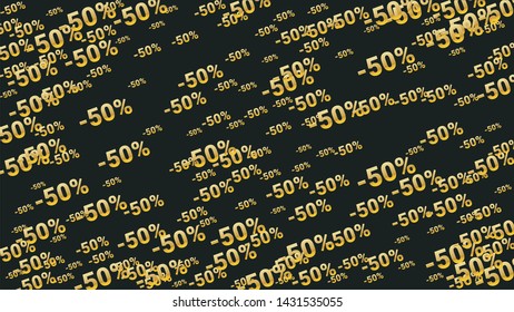 Percent Sings on Dark Background. Black Poster with Silver Percent Sings and Snowflakes. Vector Discount Sale Background.