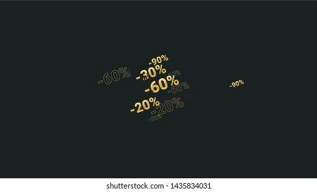 Percent Sings on Dark Background. Black Poster with Silver Percent Sings and Snowflakes. Vector Discount Sale Background.
