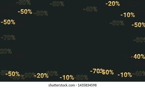 Percent Sings on Dark Background. Black Poster with Silver Percent Sings and Snowflakes. Vector Discount Sale Background.