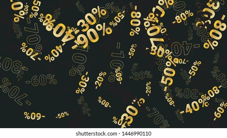 Percent Sings on Dark Background. Black Poster with Silver Percent Sings and Snowflakes. Vector Discount Sale Background.