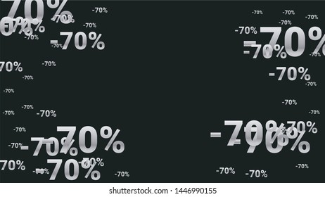 Percent Sings on Dark Background. Black Poster with Silver Percent Sings and Snowflakes. Vector Discount Sale Background.