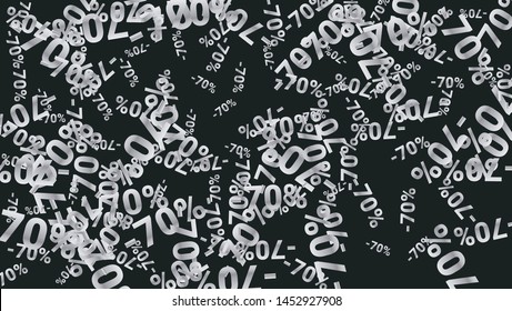 Percent Sings on Dark Background. Black Poster with Silver Percent Sings and Snowflakes. Vector Discount Sale Background.