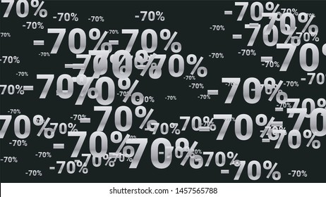 Percent Sings on Dark Background. Black Poster with Silver Percent Sings and Snowflakes. Vector Discount Sale Background.
