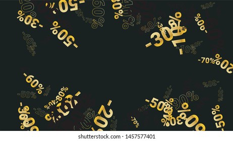 Percent Sings on Dark Background. Black Poster with Silver Percent Sings and Snowflakes. Vector Discount Sale Background.