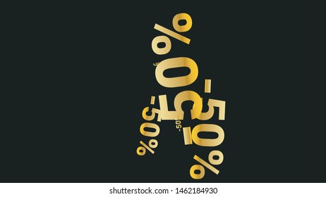 Percent Sings on Dark Background. Black Poster with Percent Signs  . Vector Discount Sale Background.