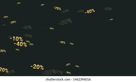 Percent Sings on Dark Background. Black Poster with Silver Percent Sings and Snowflakes. Vector Discount Sale Background.