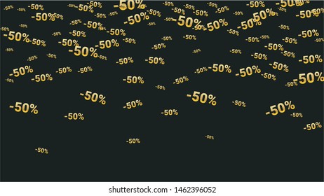 Percent Sings on Dark Background. Black Poster with Silver Percent Sings and Snowflakes. Vector Discount Sale Background.