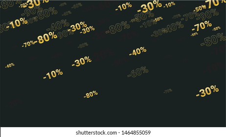 Percent Sings on Dark Background. Black Poster with Silver Percent Sings and Snowflakes. Vector Discount Sale Background.