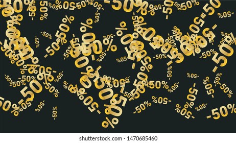 Percent Sings on Dark Background. Black Poster with Silver Percent Sings and Snowflakes. Vector Discount Sale Background.