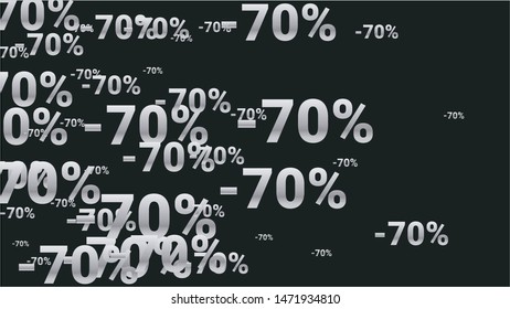 Percent Sings on Dark Background. Black Poster with Silver Percent Sings and Snowflakes. Vector Discount Sale Background.