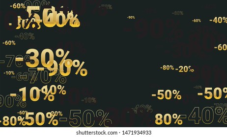 Percent Sings on Dark Background. Black Poster with Silver Percent Sings and Snowflakes. Vector Discount Sale Background.