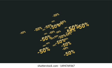 Percent Sings on Dark Background. Black Poster with Silver Percent Sings and Snowflakes. Vector Discount Sale Background.