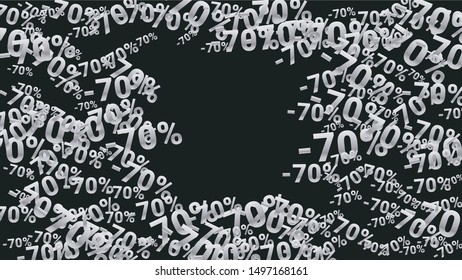 Percent Sings on Dark Background. Black Poster with Silver Percent Sings and Snowflakes. Vector Discount Sale Background.