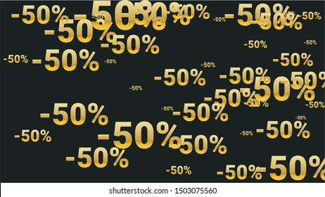 Percent Sings on Dark Background. Black Poster with Silver Percent Sings and Snowflakes. Vector Discount Sale Background.