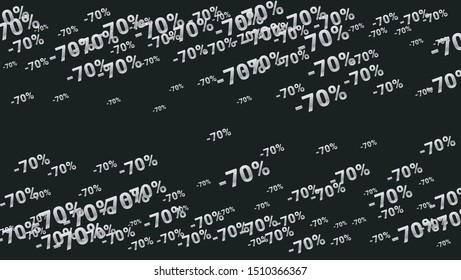 Percent Sings on Dark Background. Black Poster with Silver Percent Sings and Snowflakes. Vector Discount Sale Background.