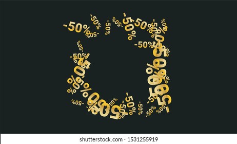 Percent Sings on Dark Background. Black Poster with Silver Percent Sings and Snowflakes. Vector Discount Sale Background.