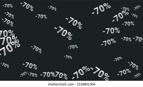 Percent Sings on Dark Background. Black Poster with Silver Percent Sings and Snowflakes. Vector Discount Sale Background.