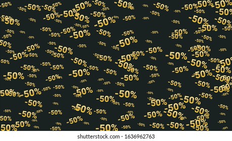 Percent Sings on Dark Background. Black Poster with Silver Percent Sings and Snowflakes. Vector Discount Sale Background.
