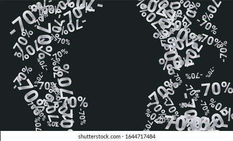 El porcentaje canta sobre fondo oscuro. Afiche negro con un porcentaje de canto plateado y copos de nieve. Fondo de ventas de descuento de vectores.