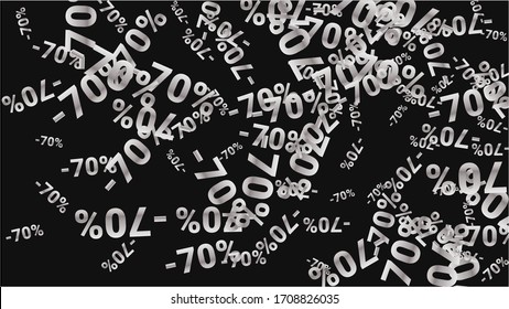 El porcentaje canta sobre fondo oscuro. Afiche negro con un porcentaje de canto plateado y copos de nieve. Fondo de ventas de descuento de vectores.