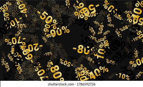 Percent Sings on Dark Background. Black Poster with Silver Percent Sings and Snowflakes. Vector Discount Sale Background.