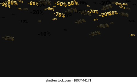 Percent Sings on Dark Background. Black Poster with Silver Percent Sings and Snowflakes. Vector Discount Sale Background.