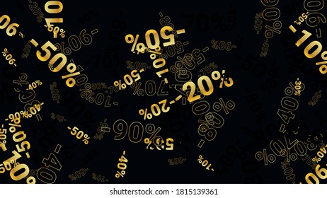Percent Sings on Dark Background. Black Poster with Silver Percent Sings and Snowflakes. Vector Discount Sale Background.