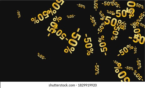 Percent Sings on Dark Background. Black Poster with Silver Percent Sings and Snowflakes. Vector Discount Sale Background.