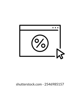 Percent symbol in browser page and mouse click symbol. Online offers, discount confirmation. Digital shopping deals. Pixel perfect vector icon