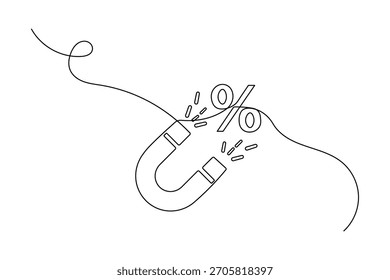 Símbolo de porcentagem em círculo contínuo desenho de uma linha ilustração de vetor minimalista 