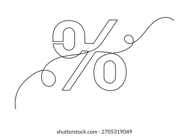 Gráfico de ilustração de vetor minimalista de desenho contínuo de uma linha de símbolo de porcentagem