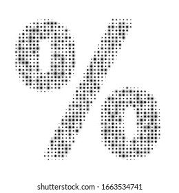 The percent symbol is evenly filled with black dots of different sizes. Some dots with shadow. Vector illustration on white background