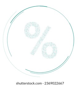 The percent symbol filled with teal dots. Pointillism style. Vector illustration on white background