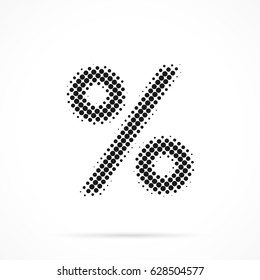 % - Percent Symbol in halftone. Dotted illustration isolated on a white background.
Vector illustration.