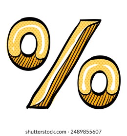 Percent symbol halftone icon hand drawn color vector illustration