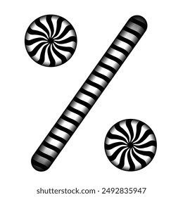 Percent symbol icon. Concept of growth, market analysis, investment or deposit interest rate. Abstract black and white rotating lines for template, banner, poster, flyer. Black and white swirl or whir