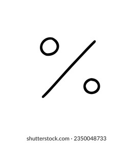 Percent symbol light font in hand drawn doodle style isolated on white background. For presentation, logo, branding, font, education.