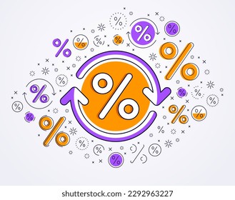 Porcentaje de símbolo y flecha de bucle, impuestos, rendimiento de la inversión, reembolso, mercado de valores, refinanciación, contabilidad y contabilidad, diseño de vectores.