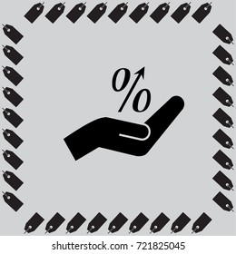 Percent symbol on the hand vector illustration 