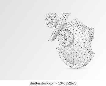 Percent symbol on security shield, abstract origami 3d illustration. Polygonal Vector business concept of banking, calculation, discount protection. Low poly wireframe, geometry triangle, lines, dots