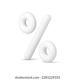 Porcentaje de símbolo en línea de la tienda de la limpieza del icono blanco 3d especial de la oferta promocional de ilustración vectorial realista. Porcentaje de inversión bancaria financiera signo comercial precio de venta al por menor de contabilidad