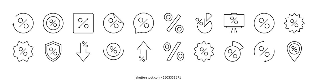 Percent as Symbol of Sale Simple Icon Collection. Editable Stroke. Perfect for Infographics, Articles, Books, Flyers, Banners 