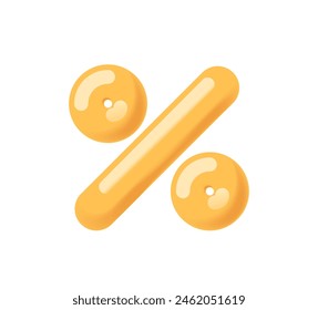 Percent Symbol, Yellow 3d Vector Image Featuring Percentage Or Fractional Value Used In Mathematics, Data Analysis