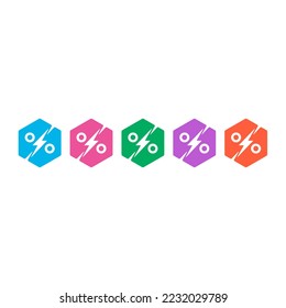 percent symbols in hexagon. percent symbols in colored hexagons. percent symbol concept