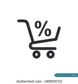 Percent Trolley Cart Icon Vector Template Flat Design