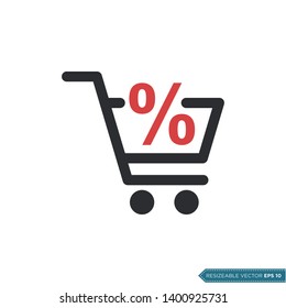 Percent Trolley Cart Icon Vector Template Flat Design